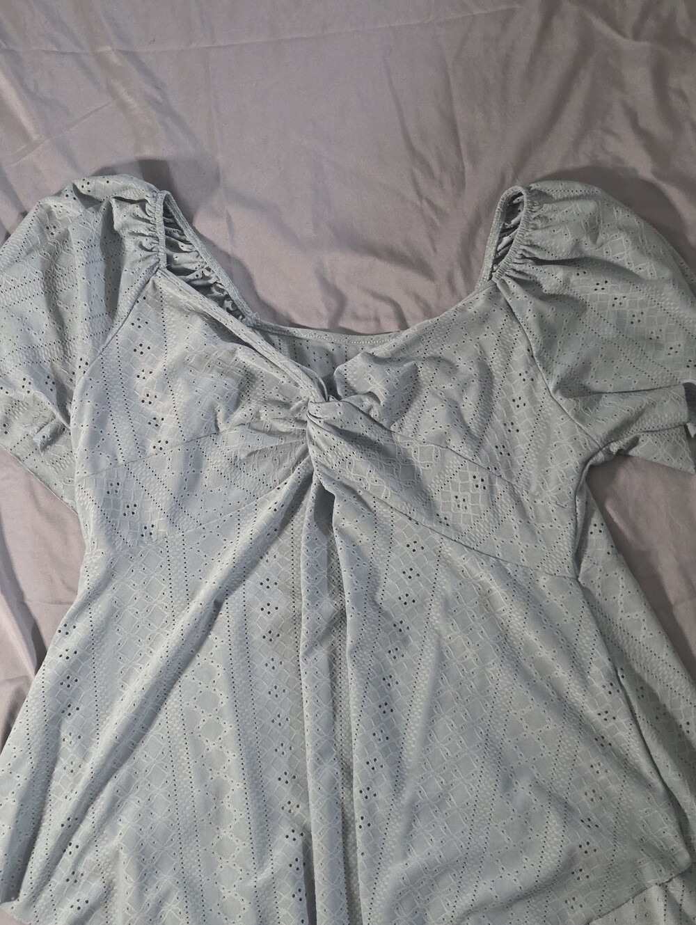Plus Size Light Mint Green Eyelet Twist-Front Women's Top